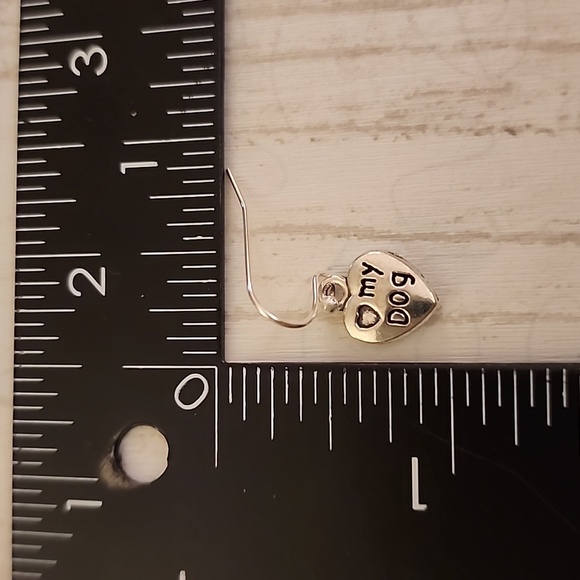 Love my Dog Paw print Asymetrical Earring set French style sterling Post ER - Picture 2 of 3